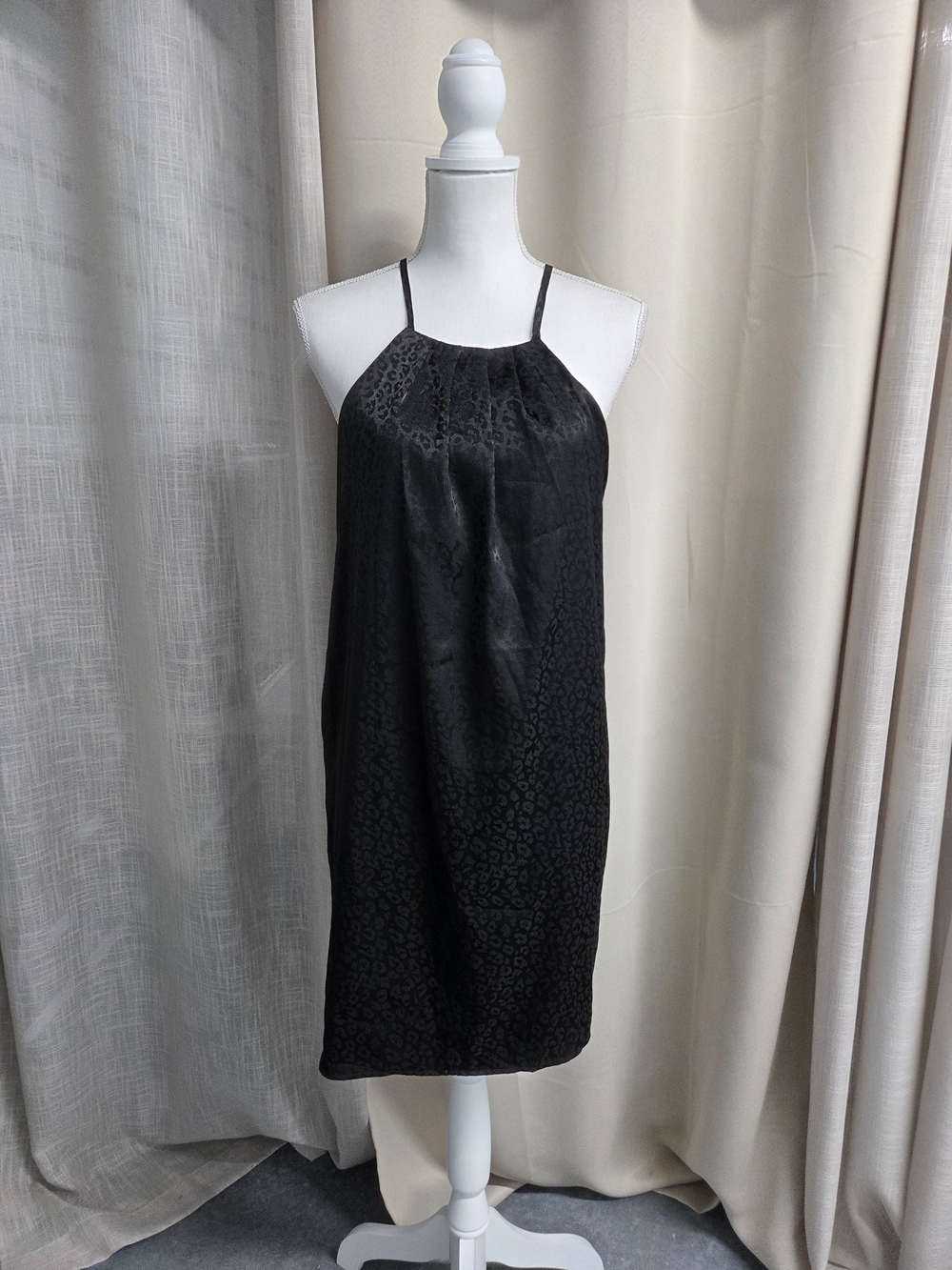 Heatherly Satin Black Halter Midi Dress Slipdress Goth Size M